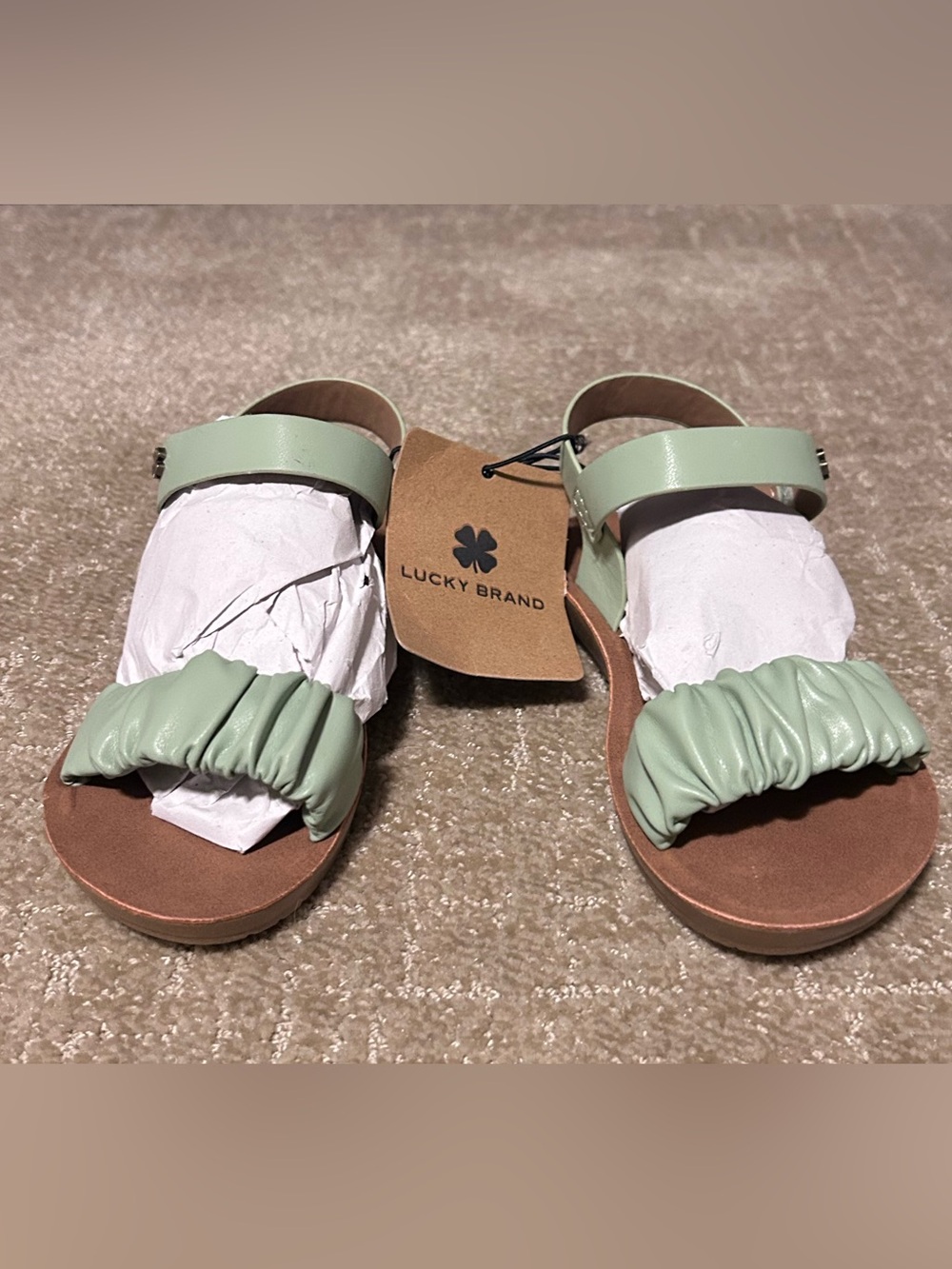 NWT Lucky Brand Sage Green Velcro Strap Sandals Size Children’s 13